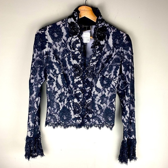 Tadashi Shoji Black Embellished Floral Lace Bell Sleeve Lace Blazer Jacket 4 NWT - Picture 1 of 9